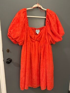 Future Collective - Puff-Sleeve Mini Dress in Blood Orange